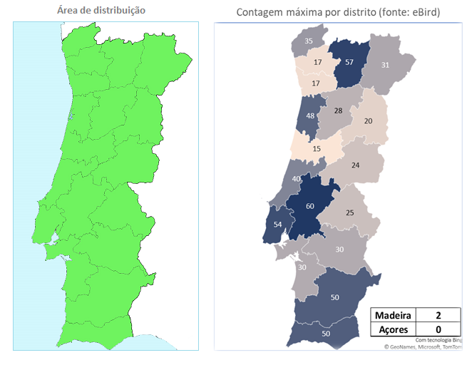 Map of Portugal showing distribution patterns in green and blue regions.