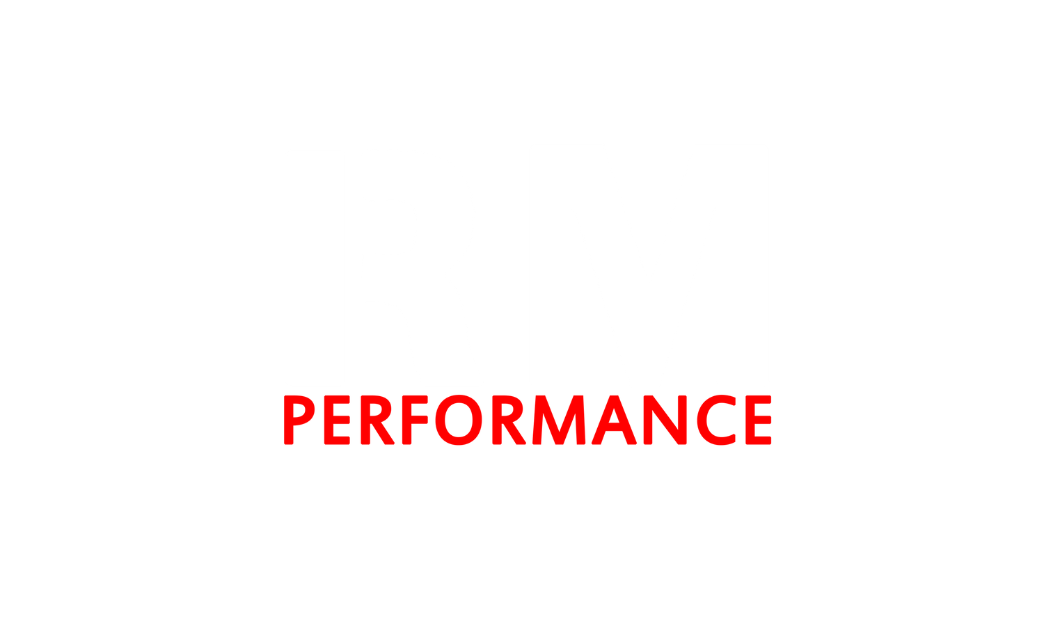 White letters 'RM Performance' logo design on black background with red accent text.