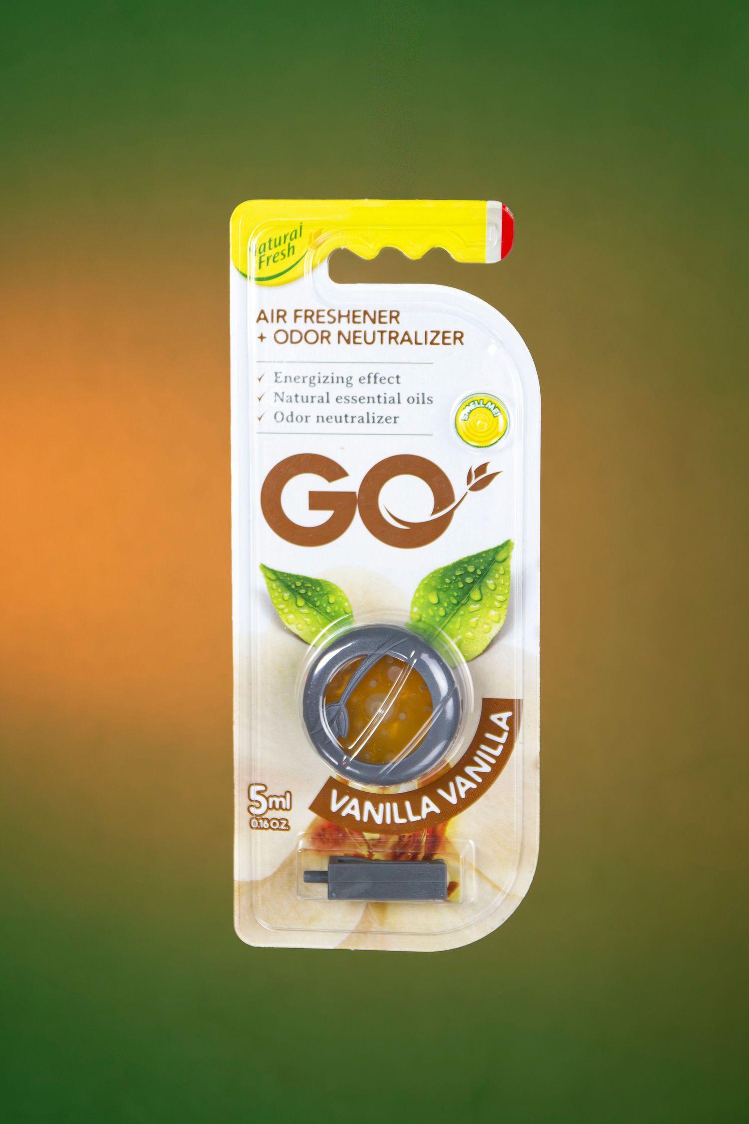 GO Vanilla Vanilla air freshener and odor neutralizer with natural essential oils in blister pack, 5ml.