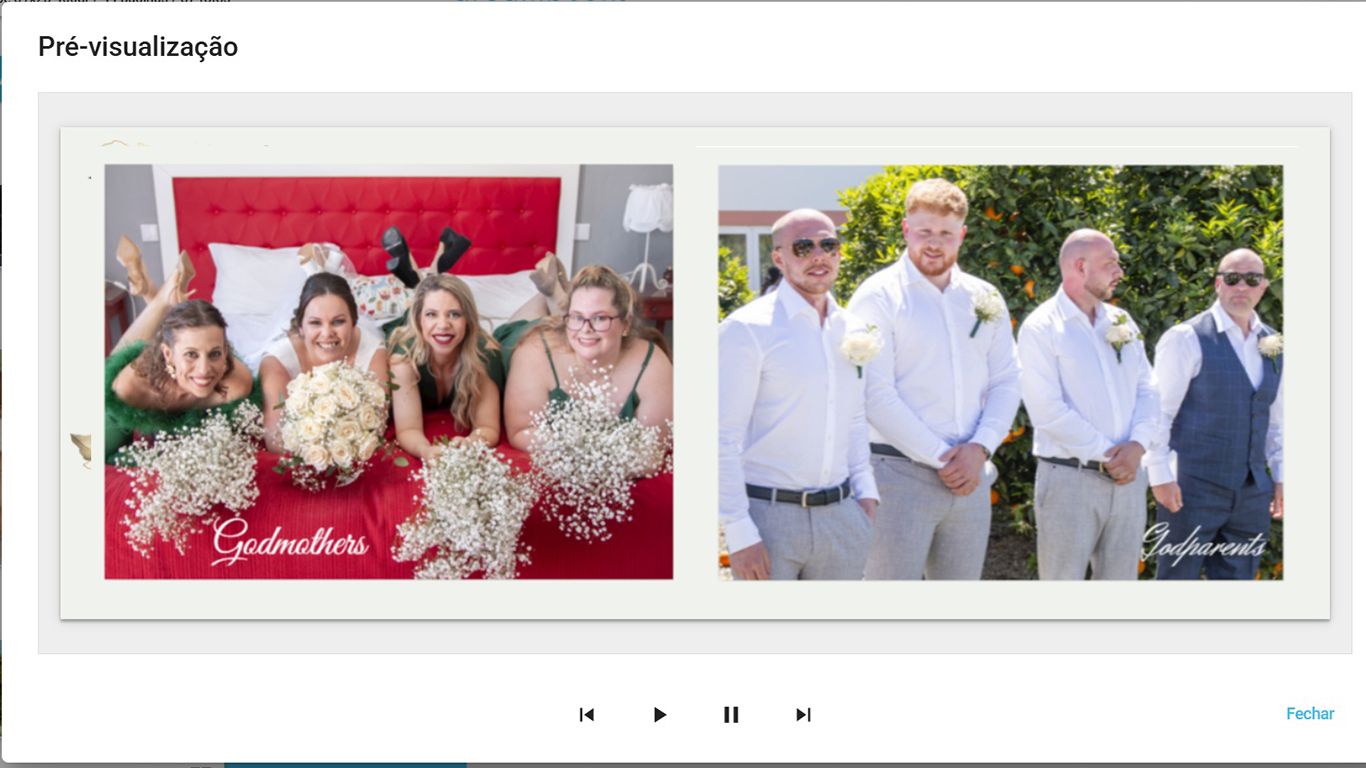 Two side-by-side preview photos showing groups of people posing together for formal event pictures.