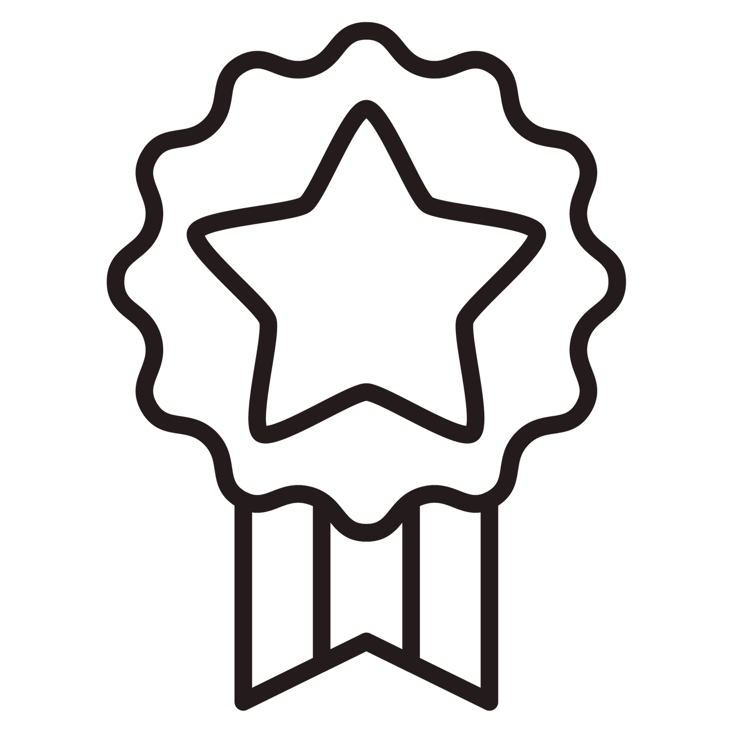 Simple black star shape outline drawings repeated in a row on white background.