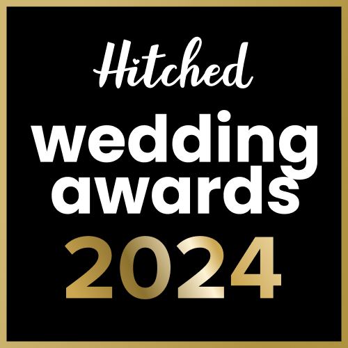 Black and gold Hitched Wedding Awards 2024 logo on dark background.