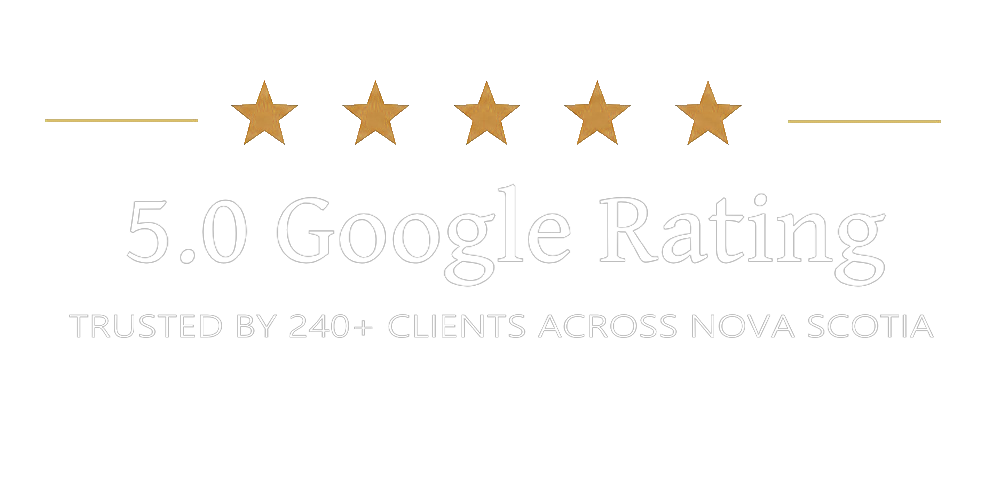 5.0 Google Rating badge trusted by 240+ clients across Nova Scotia with five gold stars.