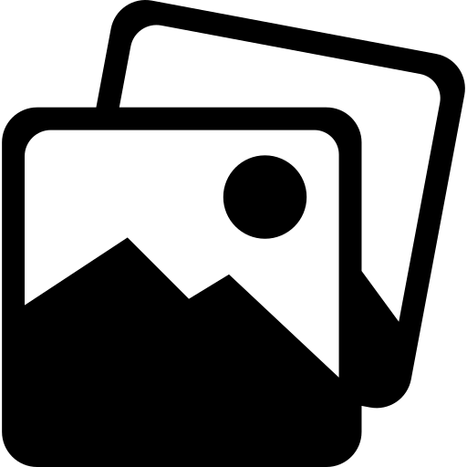 Black and white icon of overlapping photos or image stack.