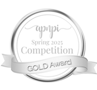 A row of silver and gold award badges and ribbons displayed in a horizontal line against a white background.