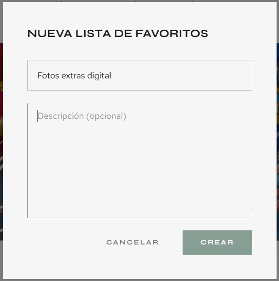 New favorites list interface showing digital photo options.