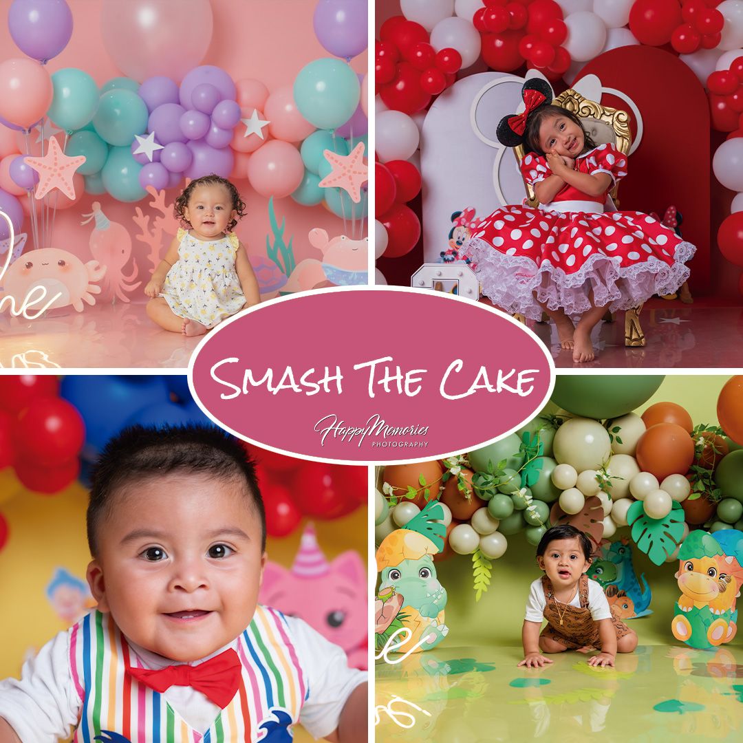 Vibrant balloon arch display featuring red, pink, purple and mint colors for a cake smash celebration.