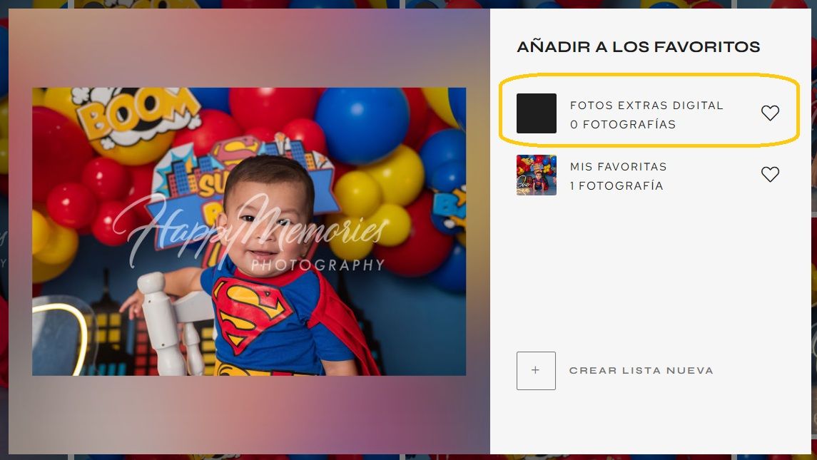 Add to favorites menu showing digital photo selection options.