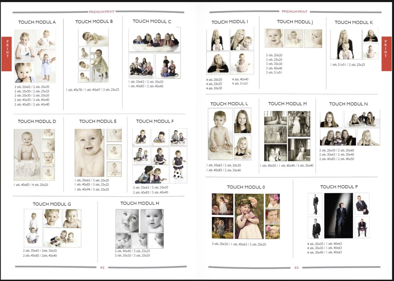 Collection of newborn photography poses and lighting setups displayed on a storyboard template.