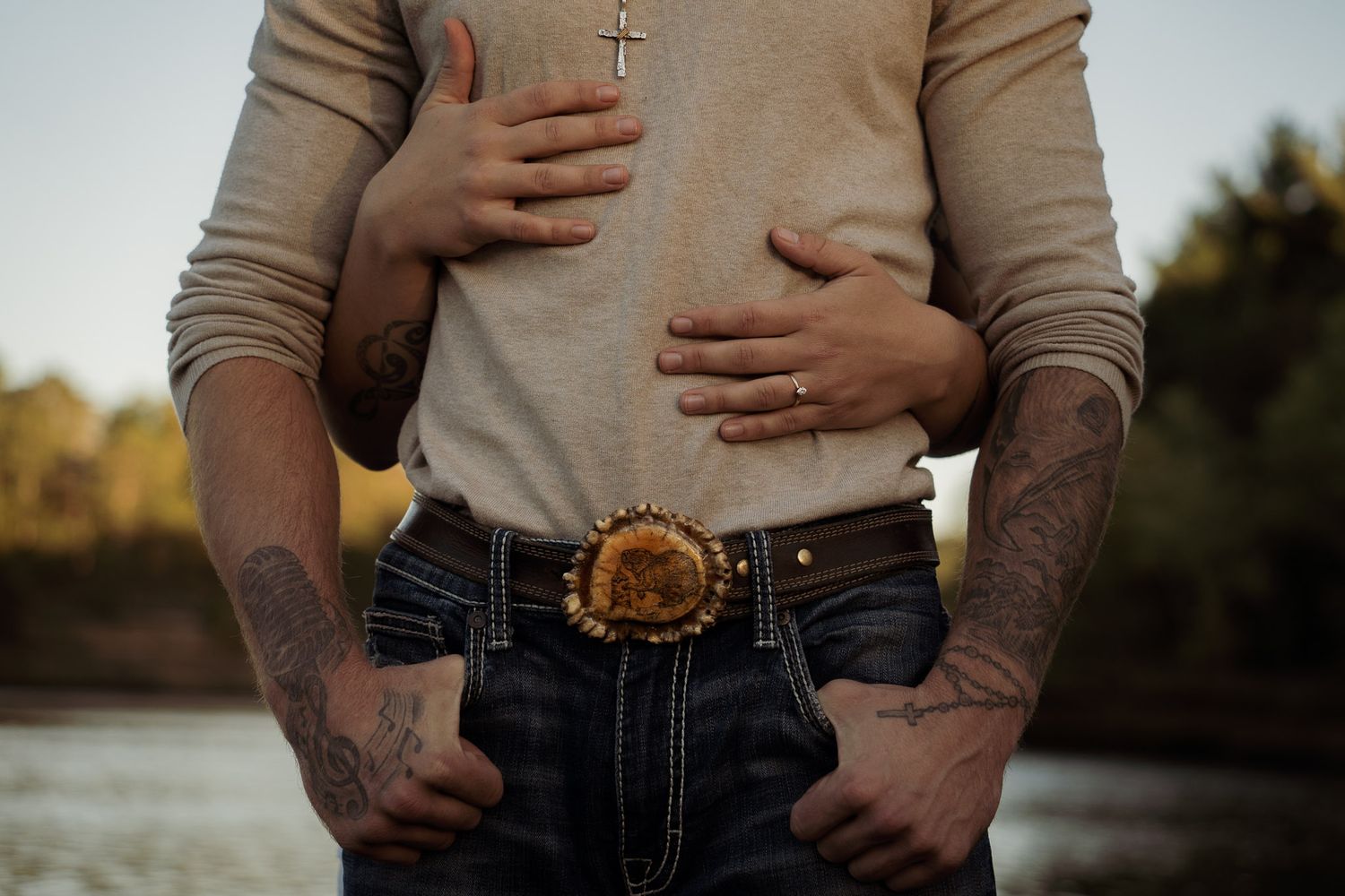 Wisconsin Couple and Engagement Photographer - Details of family heirloom belt and engagement ring during an engagement session in Wisconsin