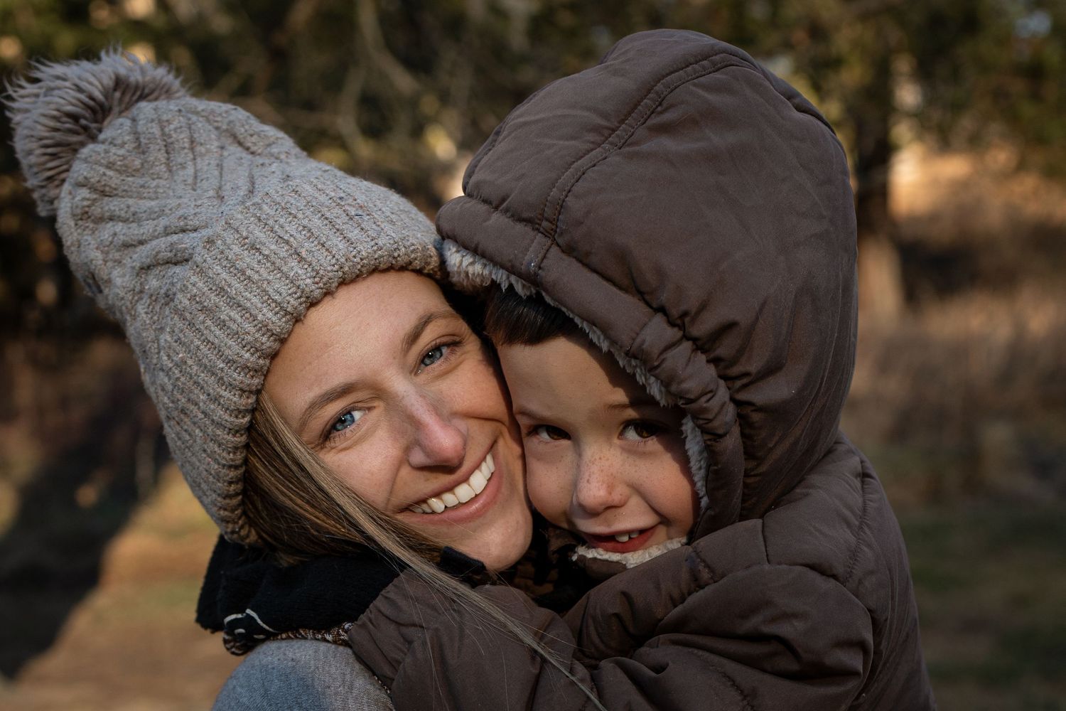 Mother and son at Wolfs Hollow Park, Chester County, Pennsylvania