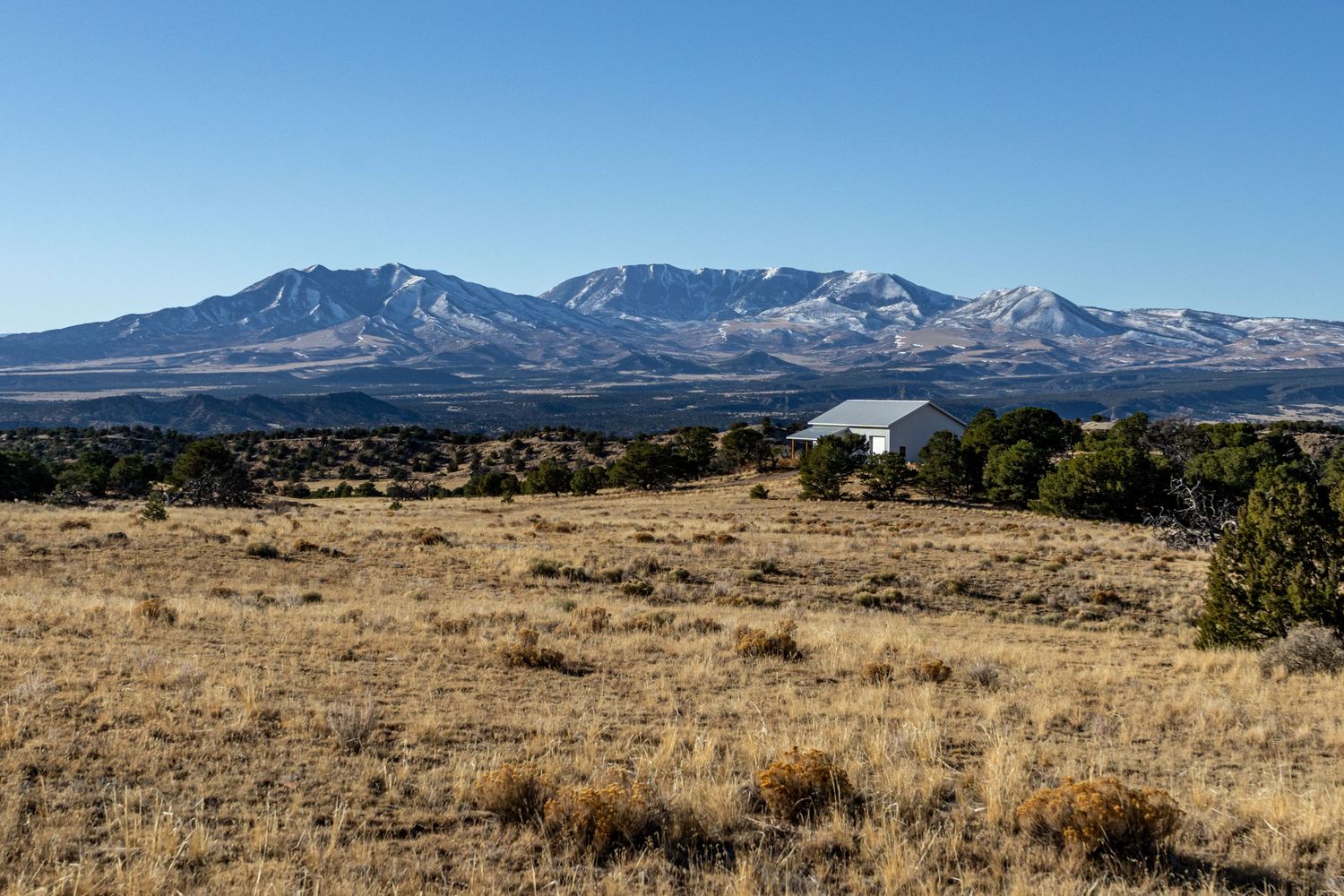 Snow-capped mountain peaks rise above desert plains with scattered vegetation.
