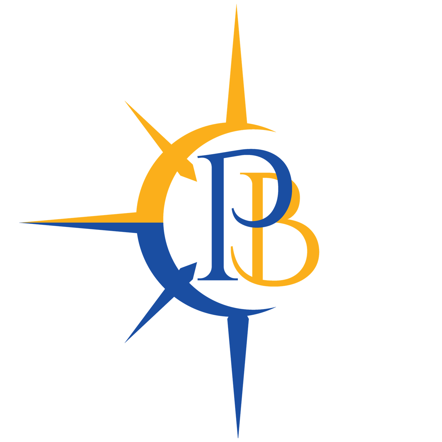 Modern abstract logo design featuring blue and gold compass star shapes.
