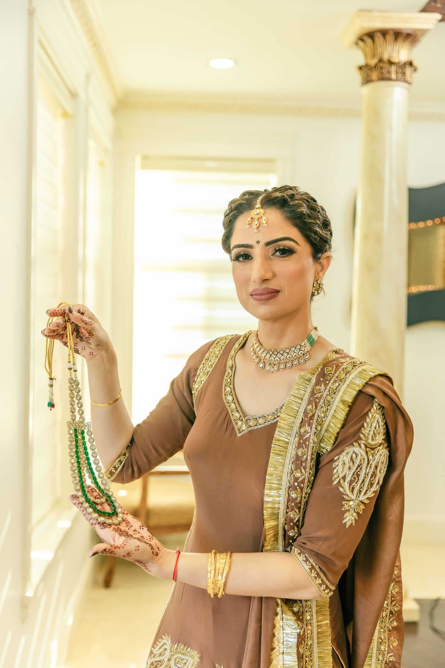 Traditional South Asian bridal jewelry and accessories displayed in elegant portrait style shots.