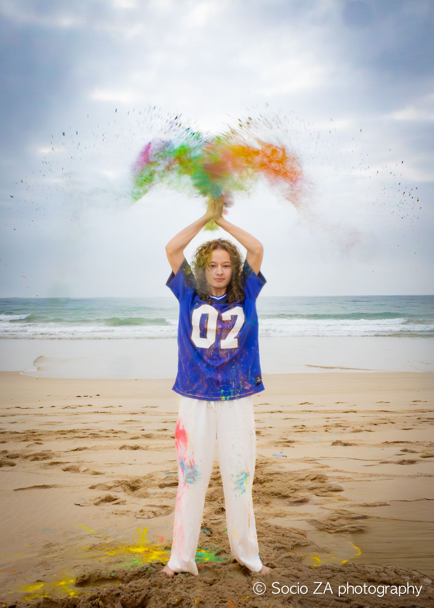 colour powder beach photoshoot in Jeffrey's Bay — vibrant and joyful creative session by Socio ZA Photography, Eastern Cape South Africa