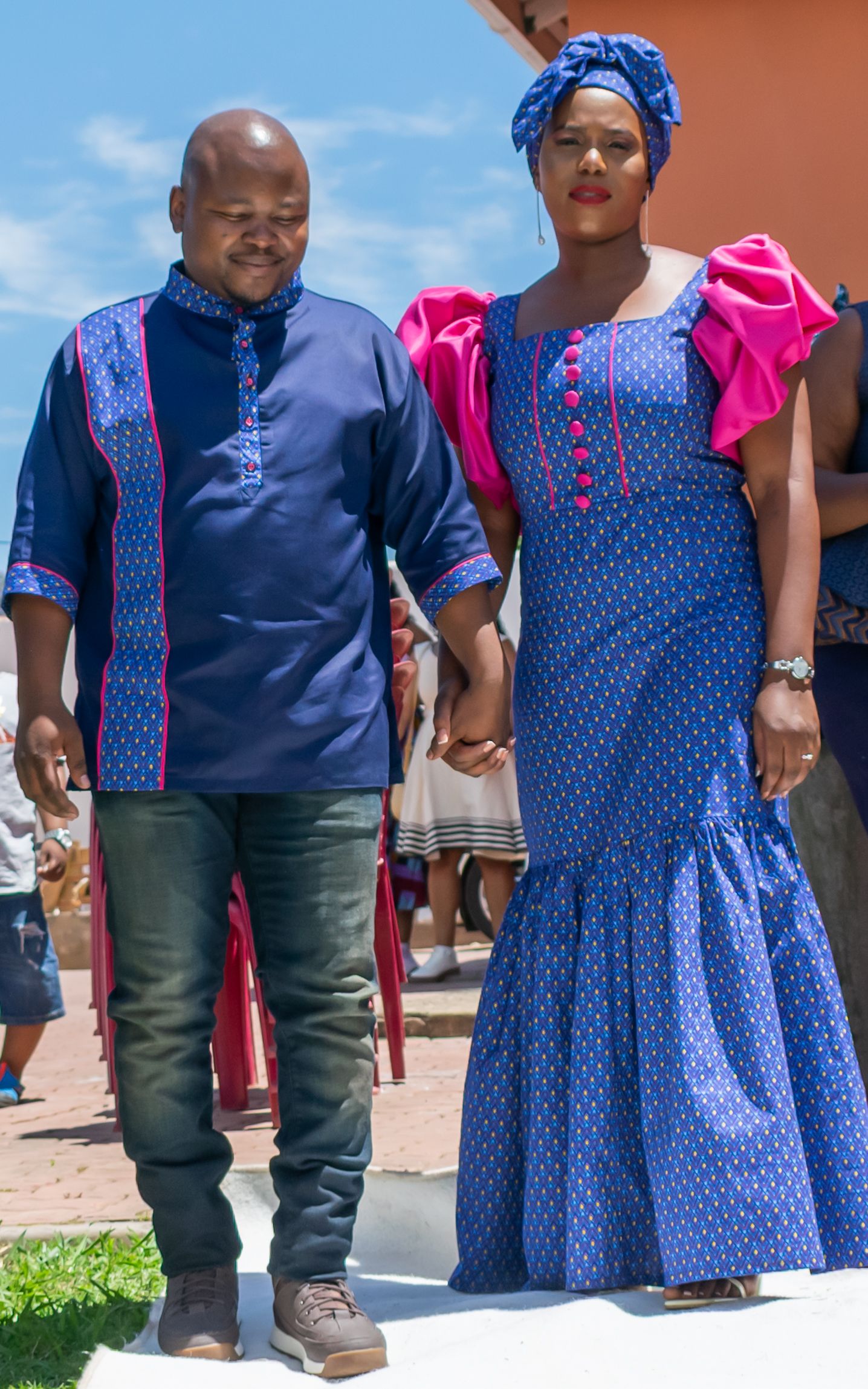 A couple wearing a traditional attire during a traditional wedding held in the Eastern Cape.