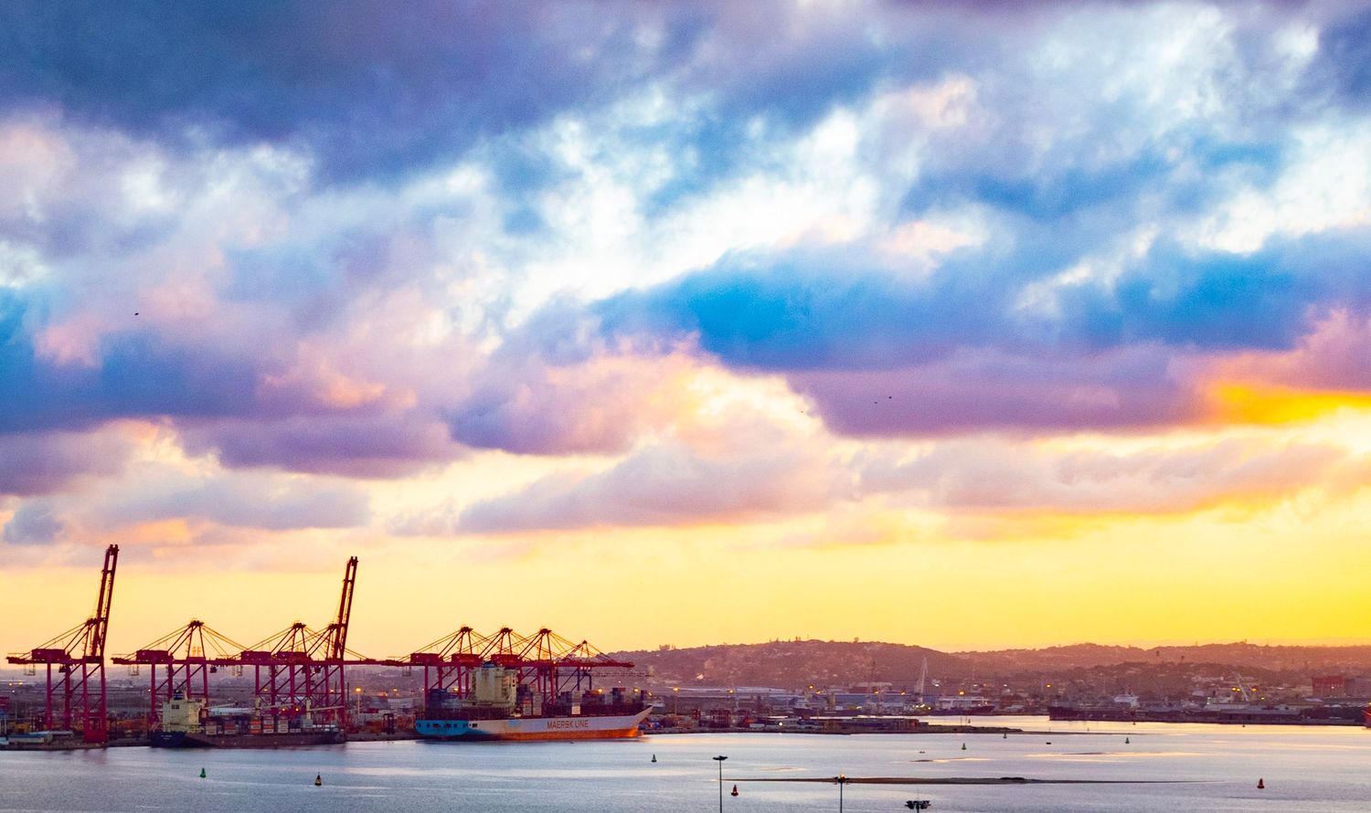 Image of Durban Harbour taken during sunset