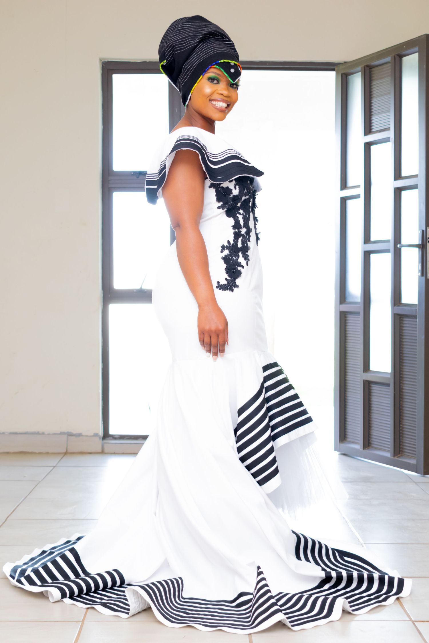 A woman's traditional attire during a traditional wedding in the Eastern Cape.