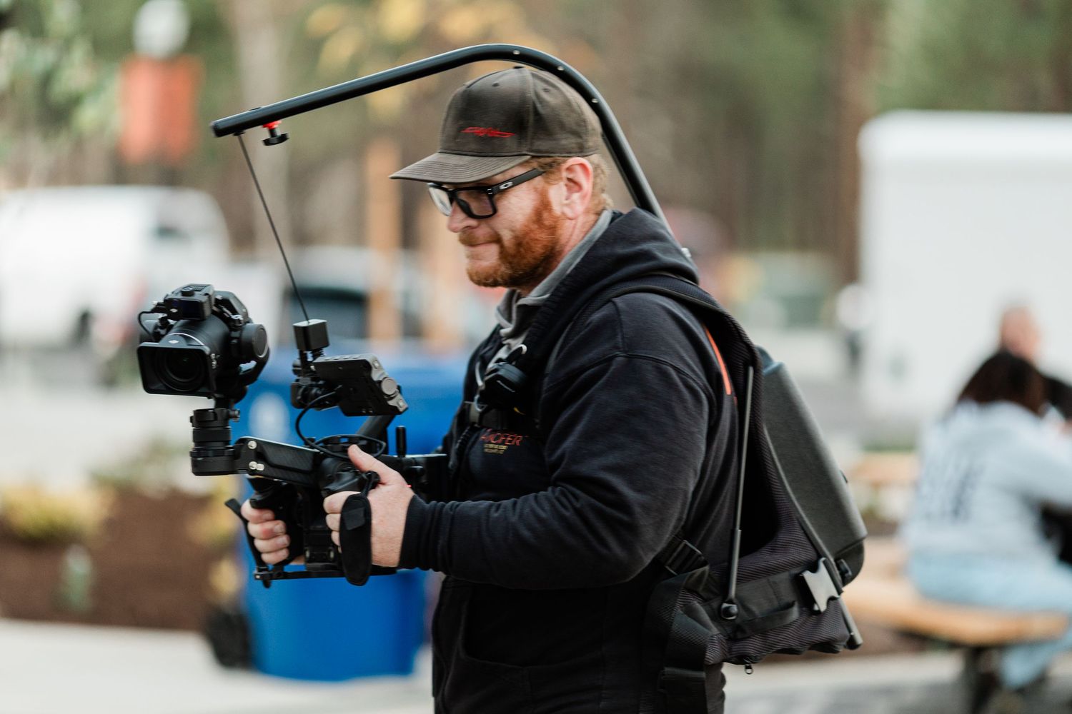 A videographer at an outdoor event in Bend, Oregon