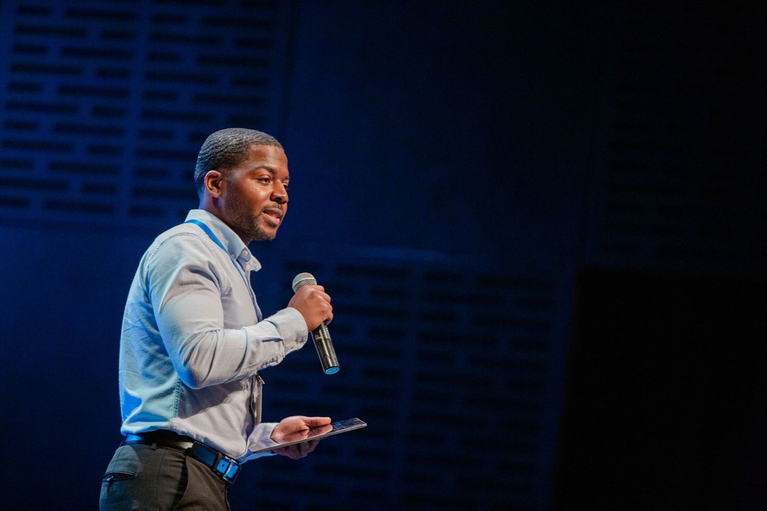 Man speaking at an event in Bend, Oregon