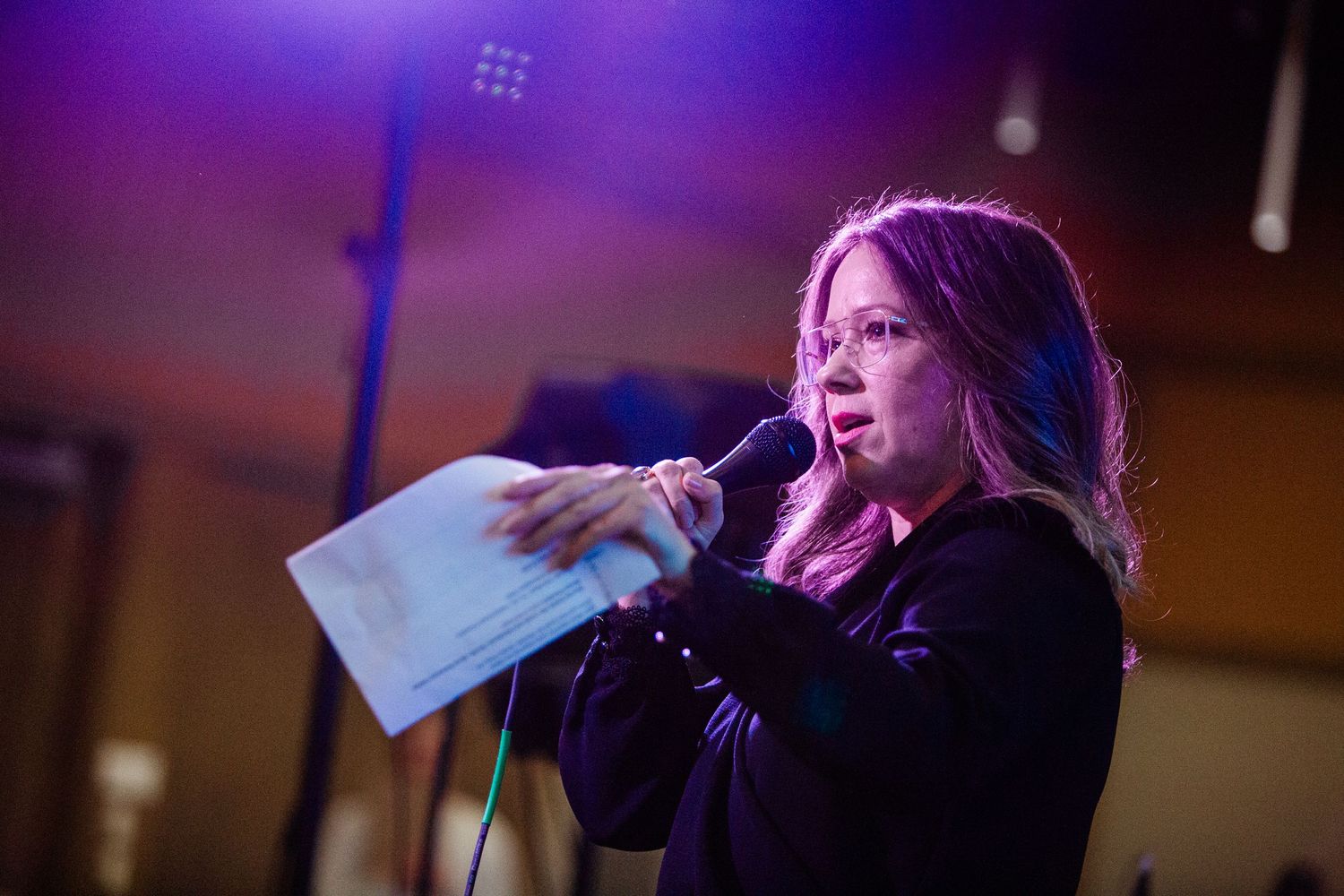 Woman speaking at an event in Bend, Oregon