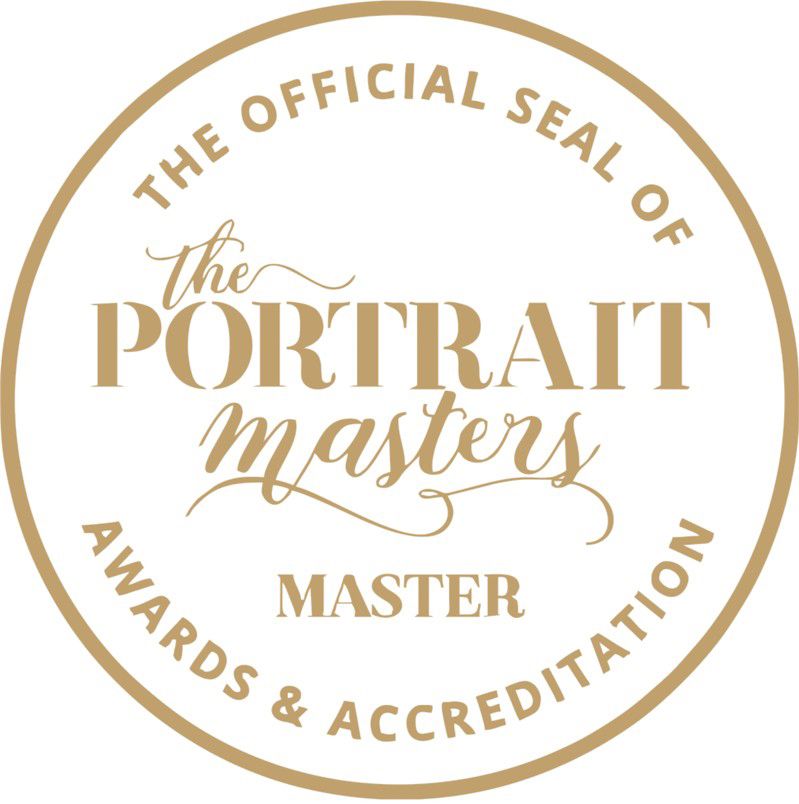 Elegant gold photography accreditation seals displayed in a linear arrangement.