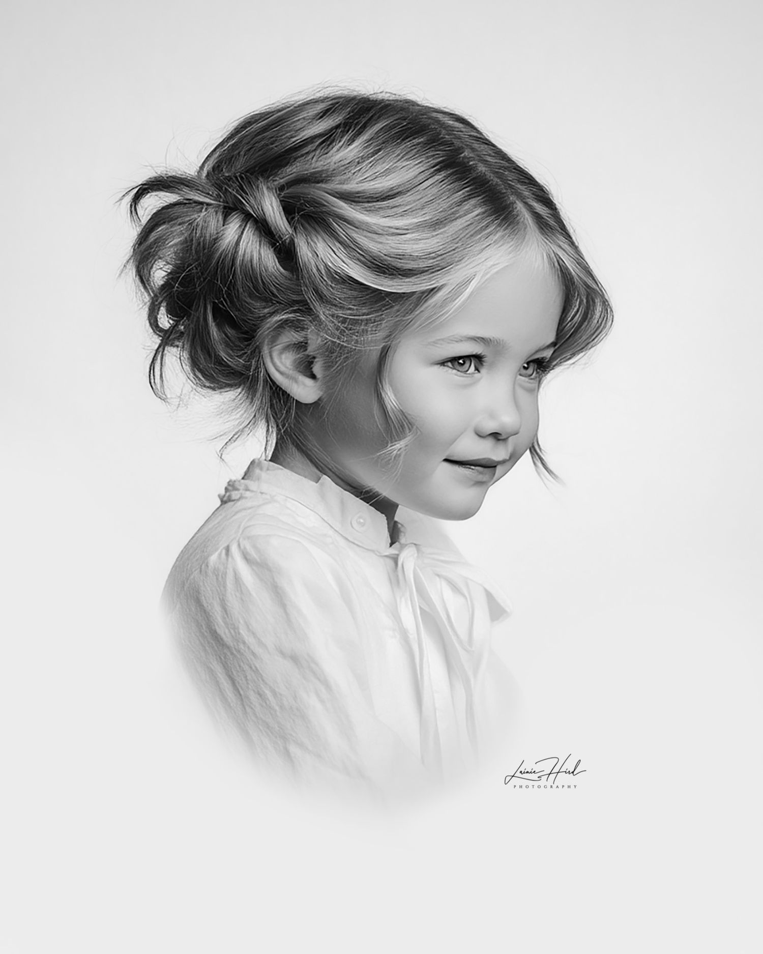 A black and white artistic portrait series showing profile views of a person with blonde hair wearing a white shirt.