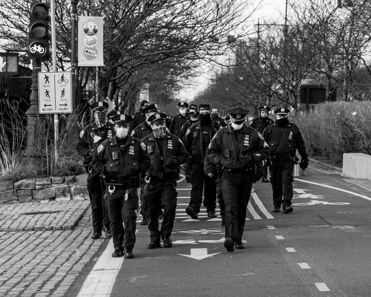 NYPD police following protestors