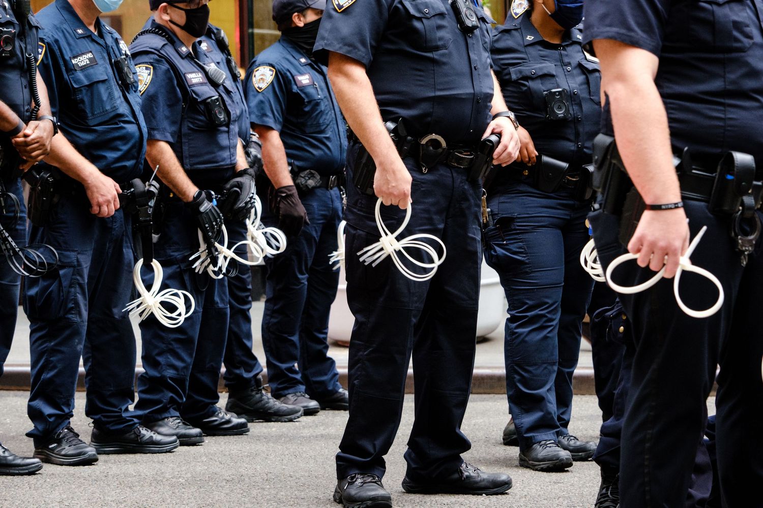 Police equipped with zip ties