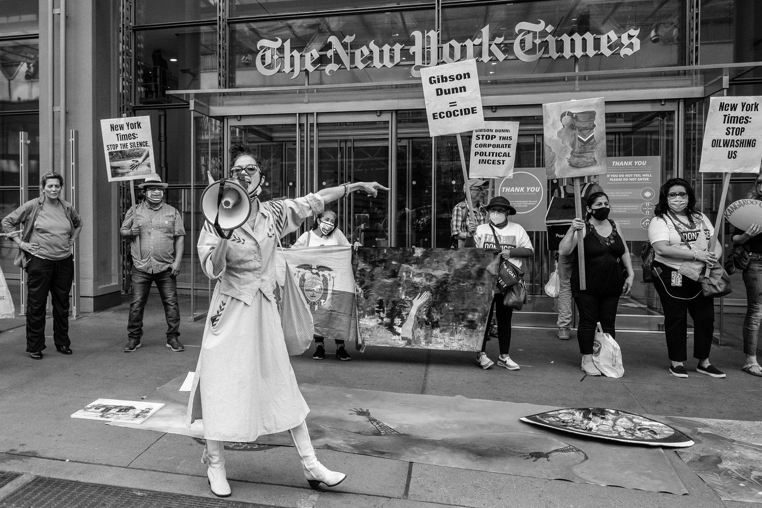 Climate activists in front of the New York Times building