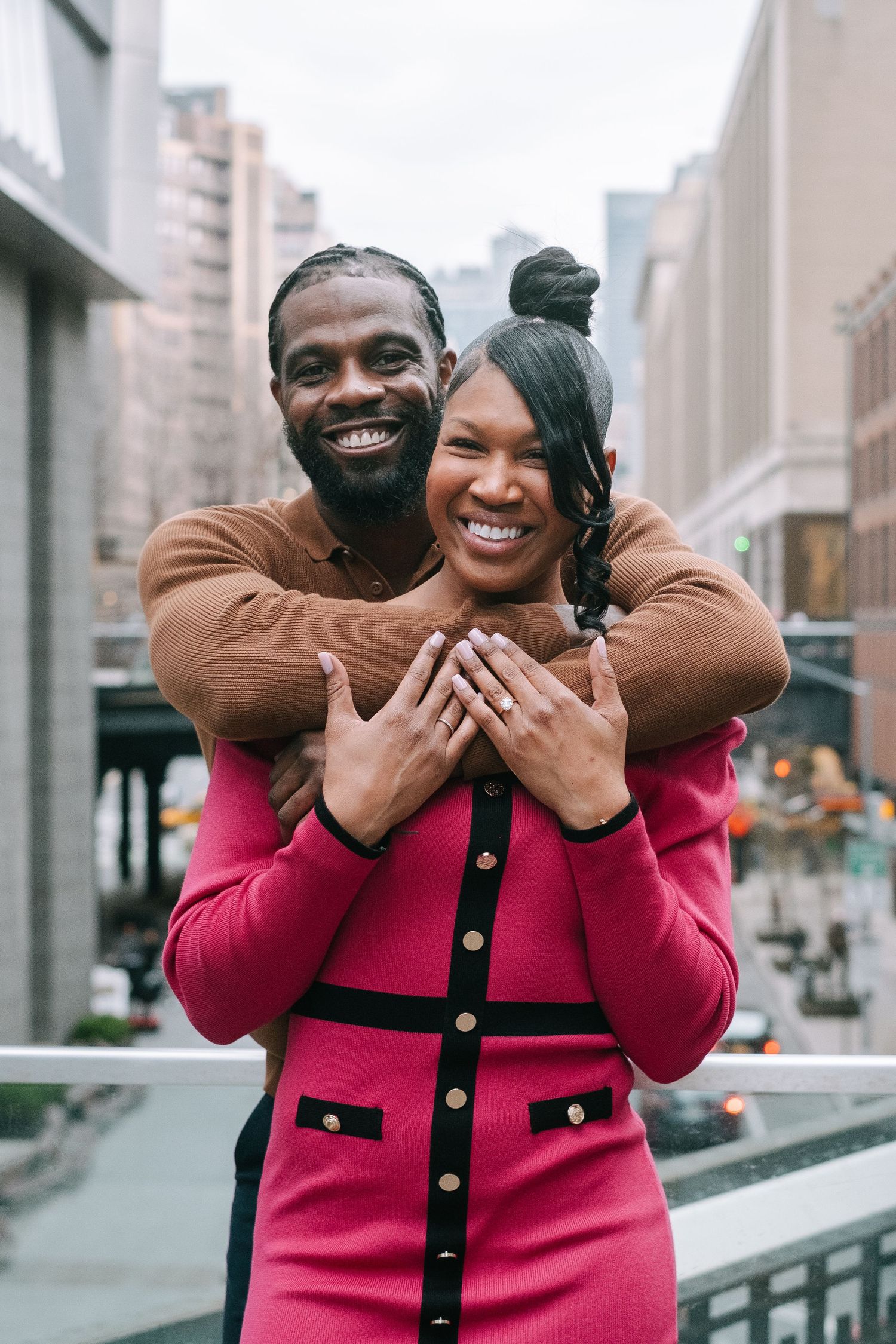 Recently engaged couple on The High Line in New York City