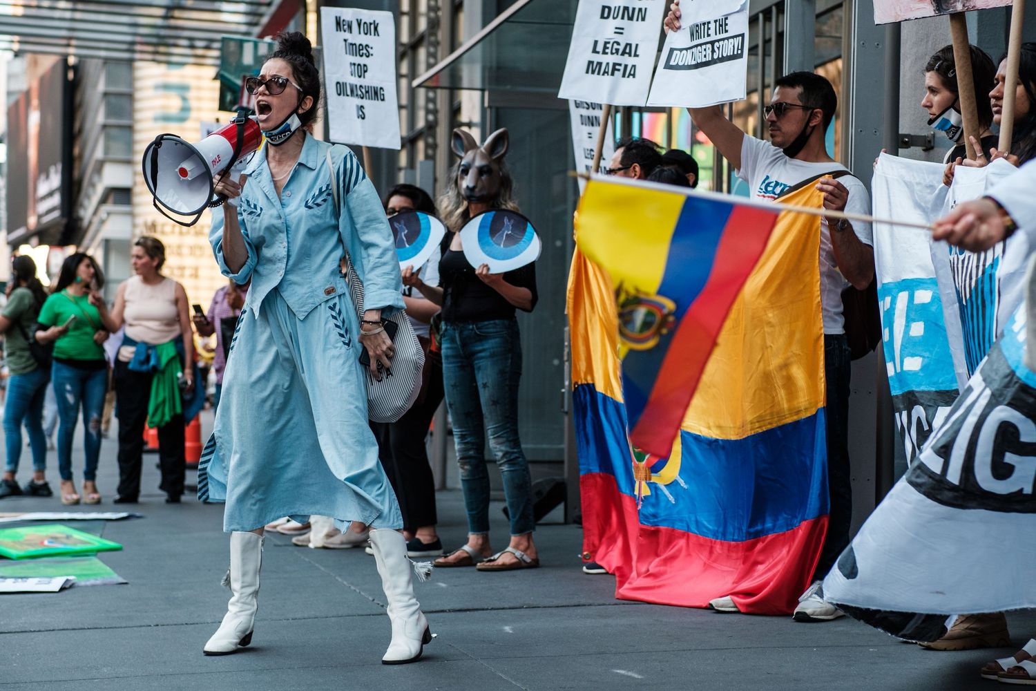 Climate activists in front of the New York Times building