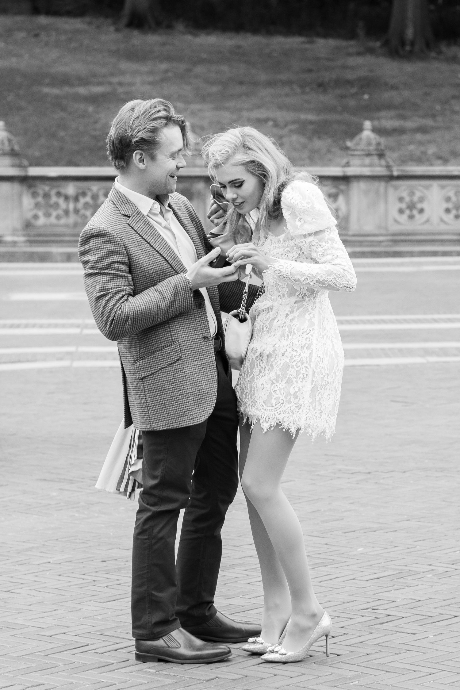 Recently engaged couple in Central Park
