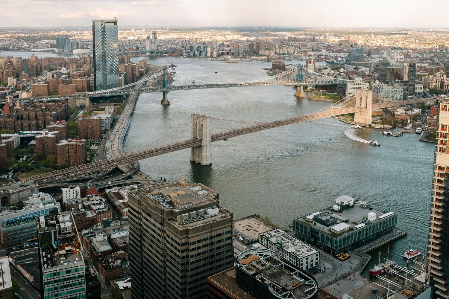 Aerial view of New York City along the East River