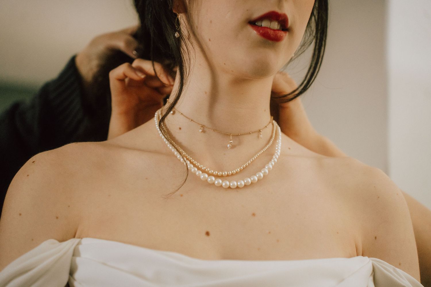 Close up of details of the bride gown from the getting ready