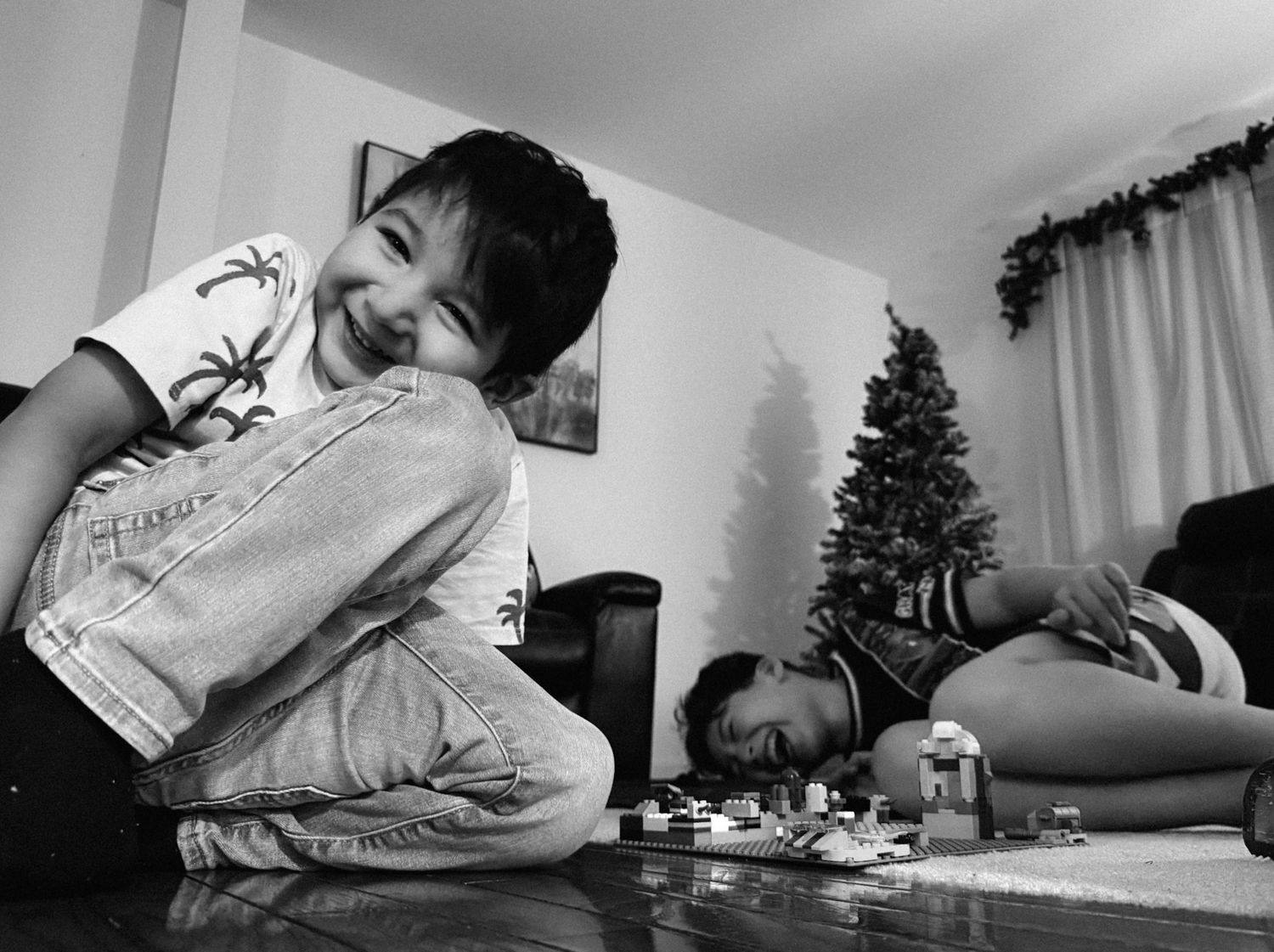 Candid black and white kids portrait