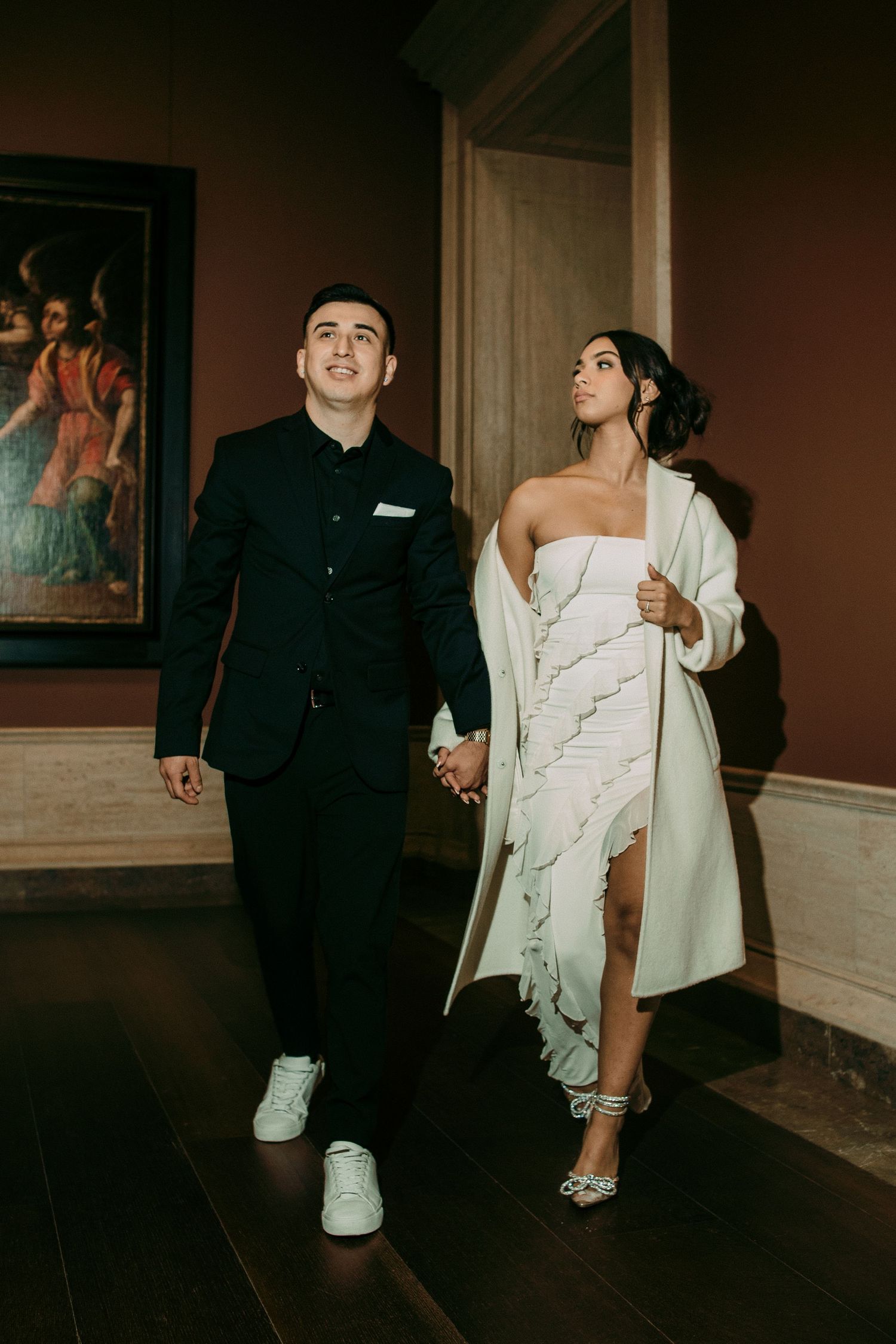 Editorial style couple portrait at Gallery of Art in Washington DC