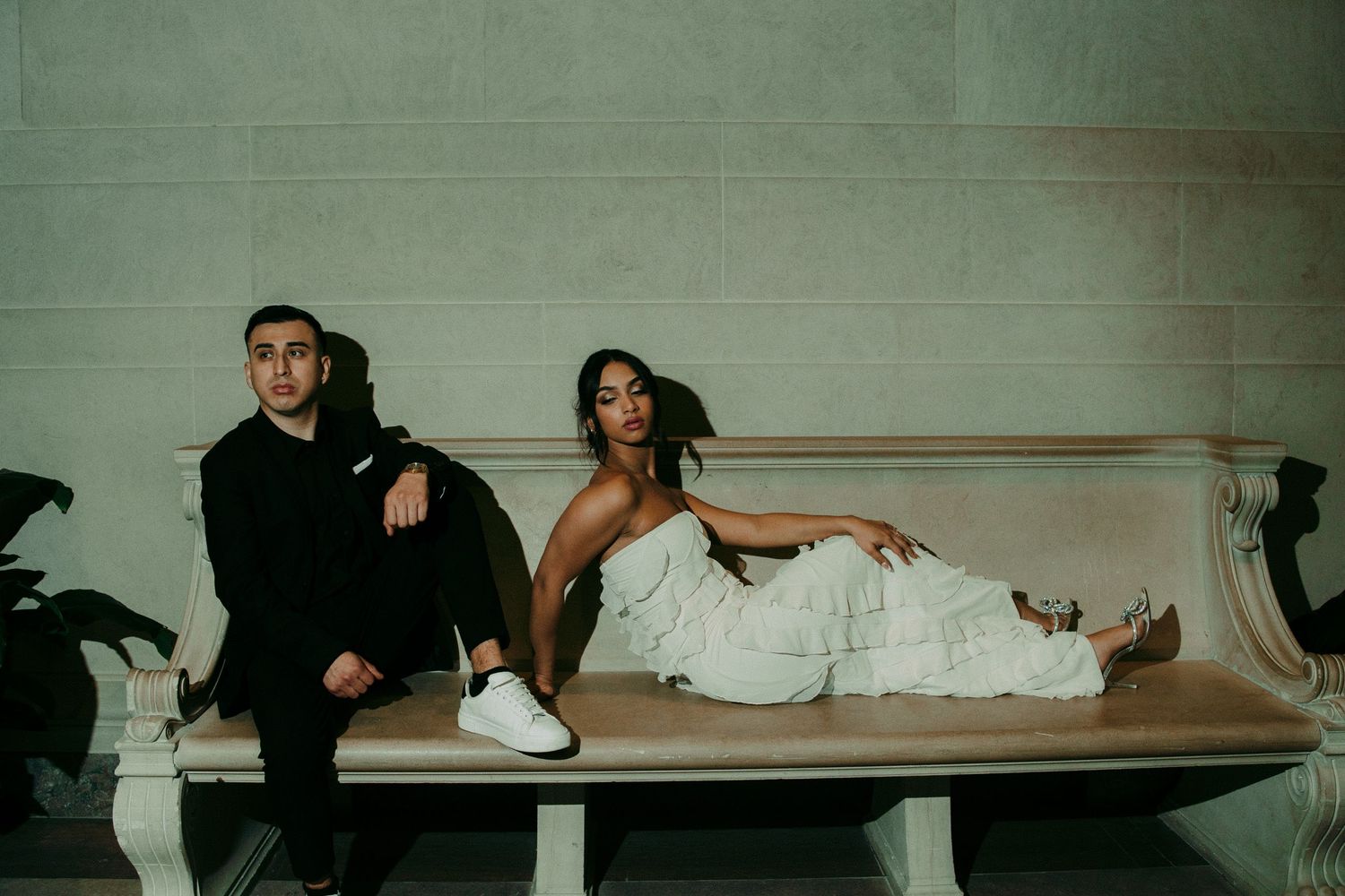 Editorial style couple portrait at Gallery of Art in Washington DC