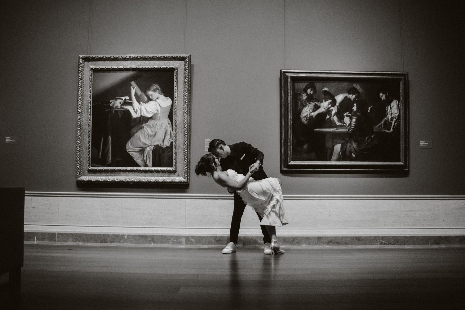 Black and white couple candid portrait at Gallery of Art in Washington DC