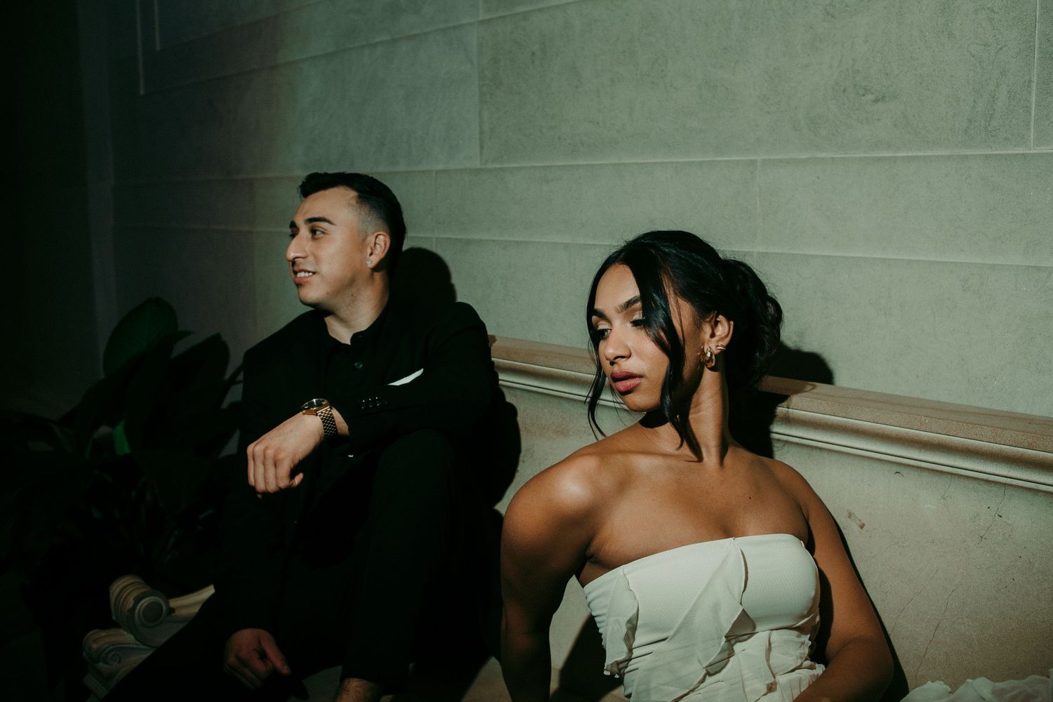 Editorial style couple portrait at Gallery of Art in Washington DC