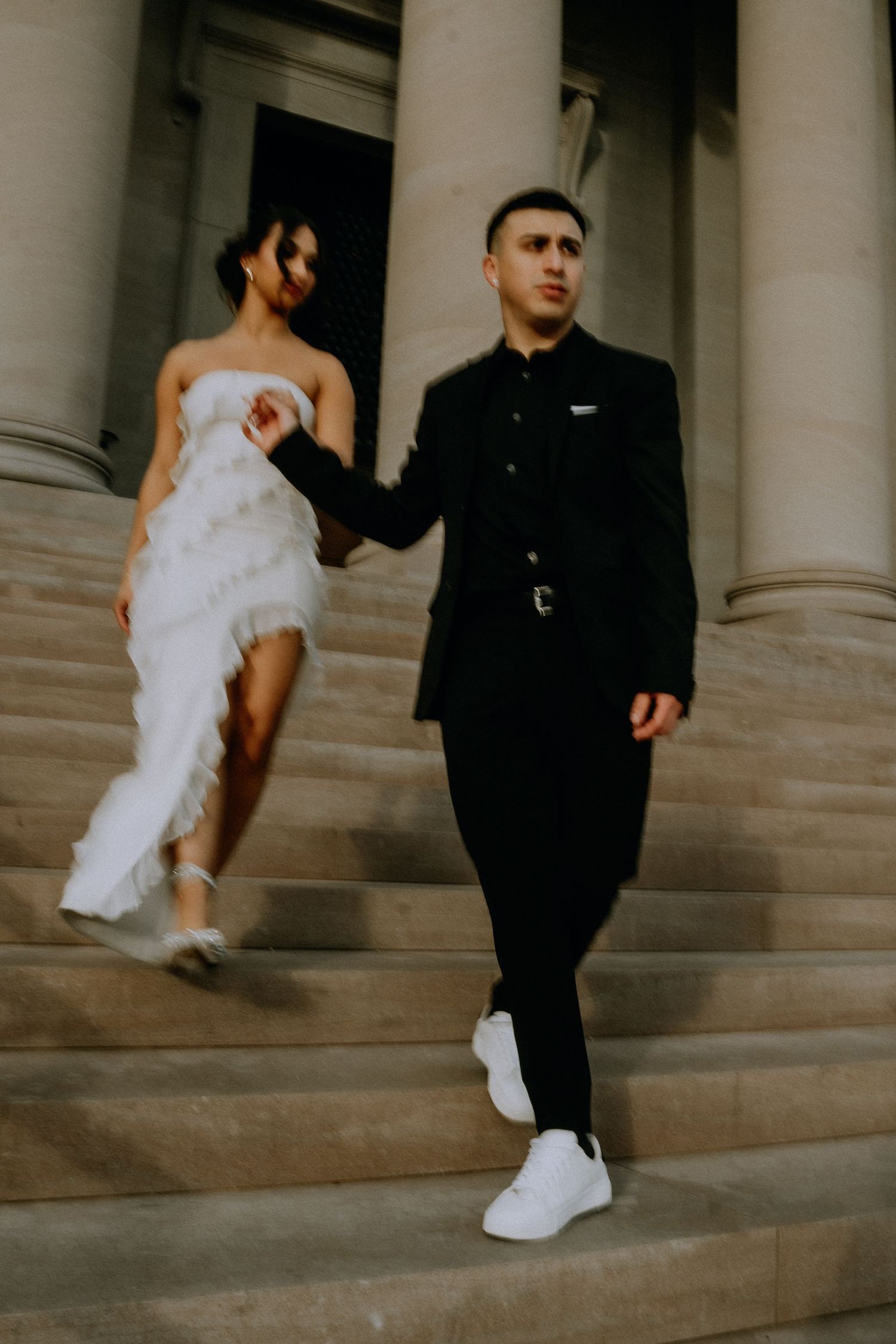 Couple moody and elegant portrait at Gallery of Art in Washington DC