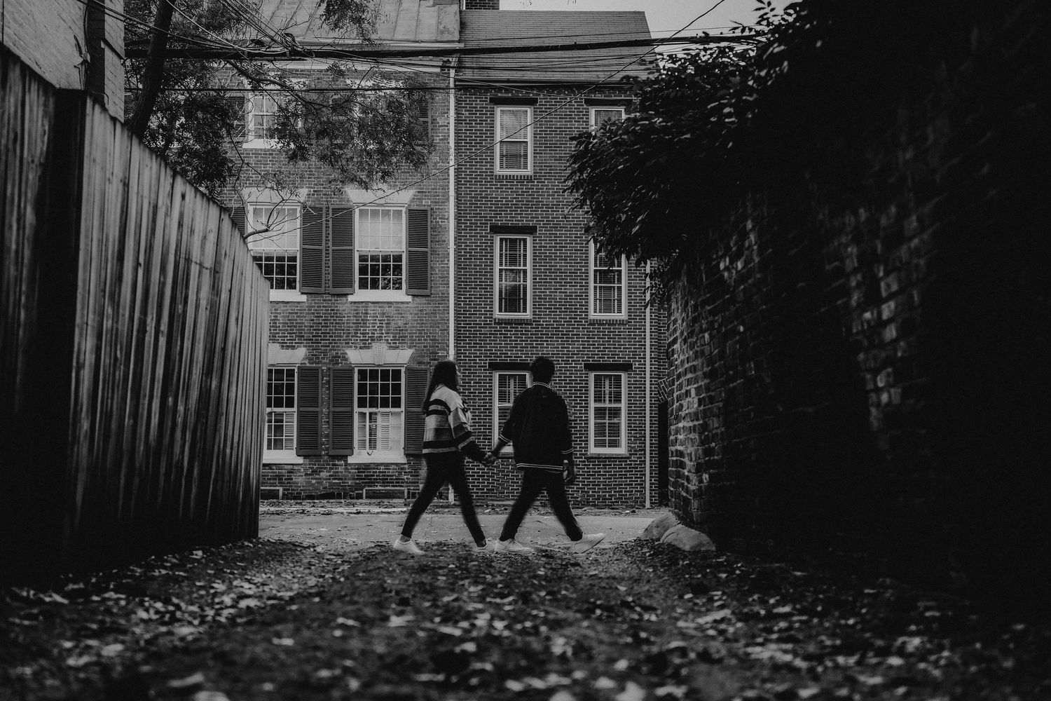 Engagement black and white portraits in Old town Alexandria