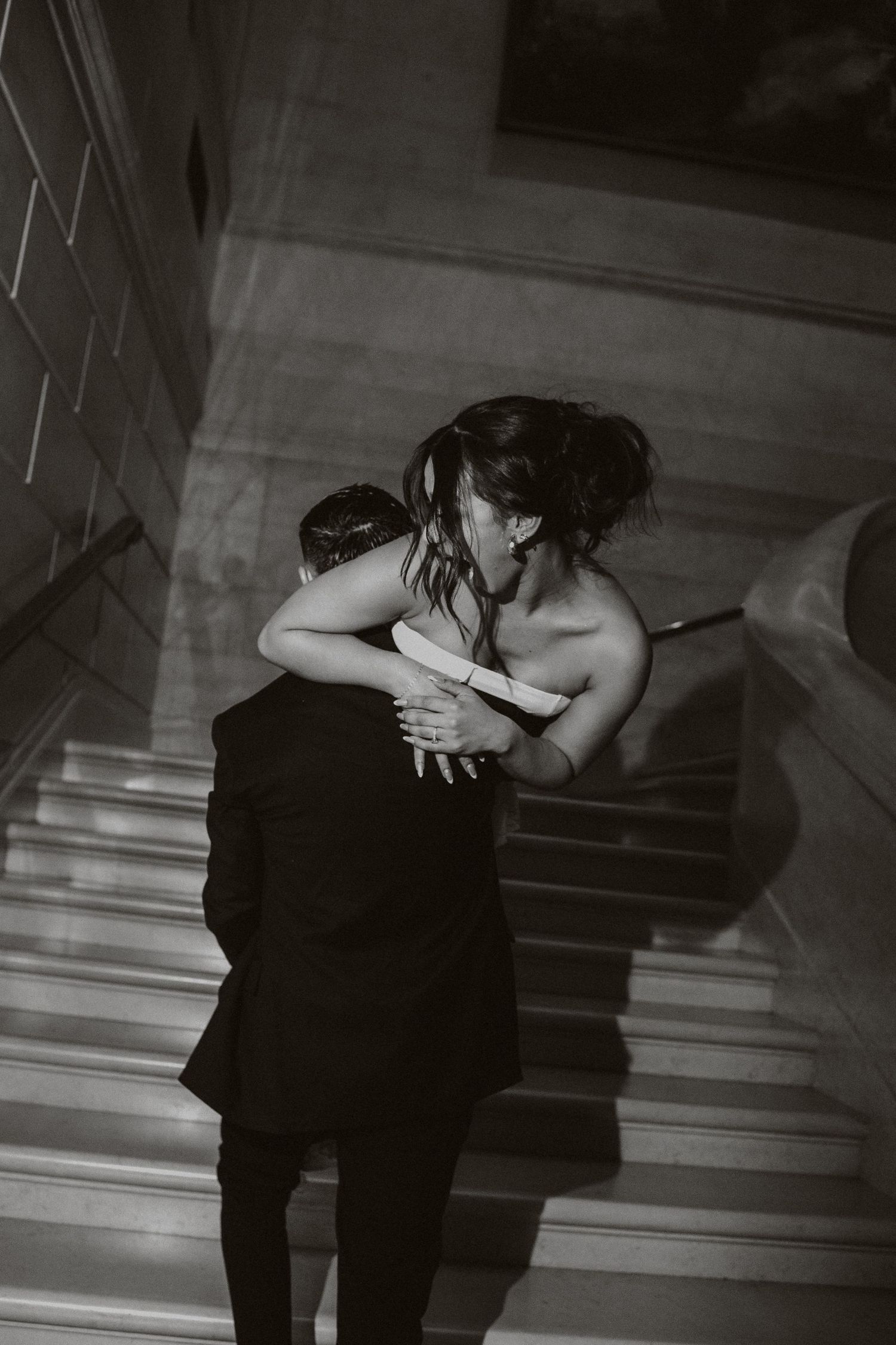 Black and white couple candid portrait at Gallery of Art in Washington DC