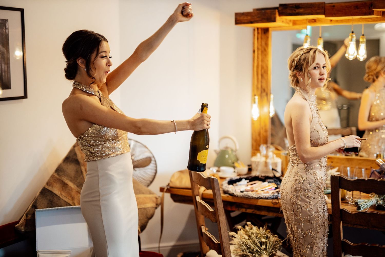 Wedding reception celebration with guests dancing and enjoying festivities.