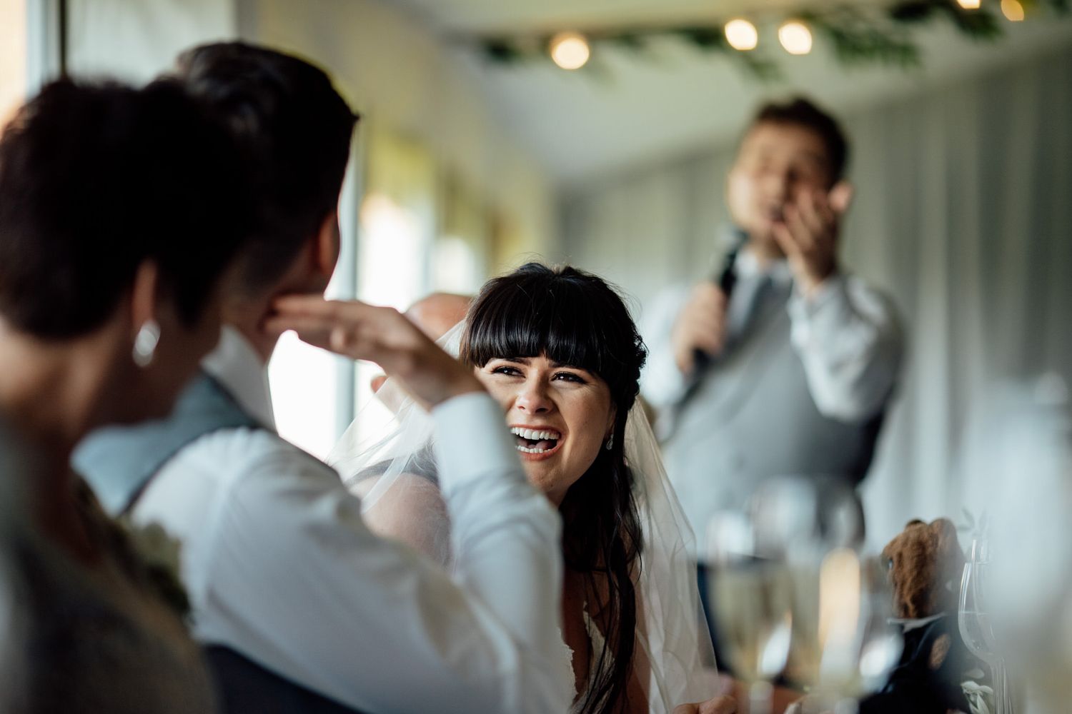 laughing bride at Alrewas Hayes