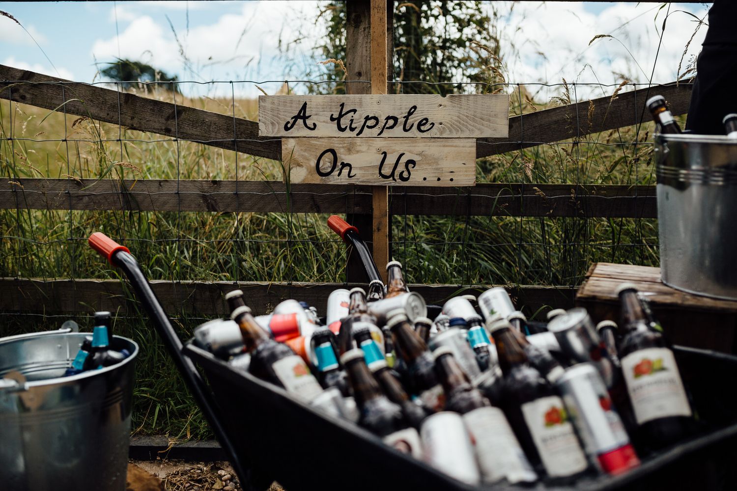 Vintage wine bottles lined up on rustic wooden shelves with handwritten labels.