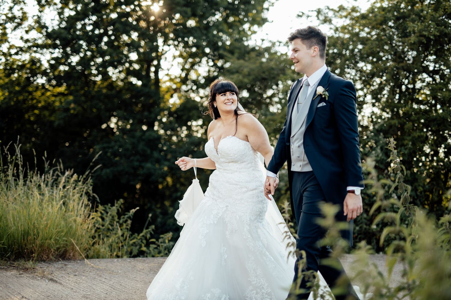 happy couple walking