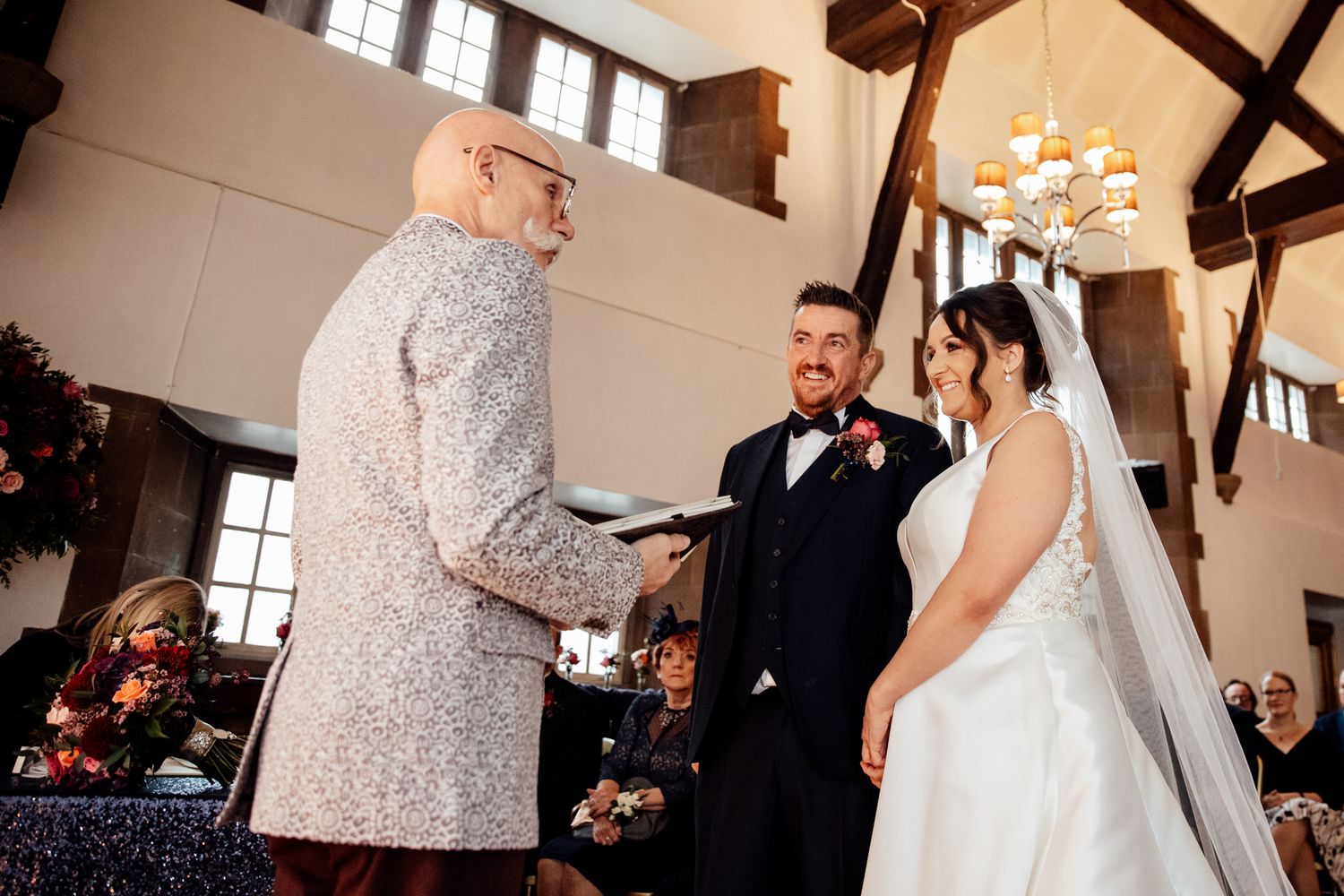 Wedding reception celebration moments captured in an elegant indoor venue.