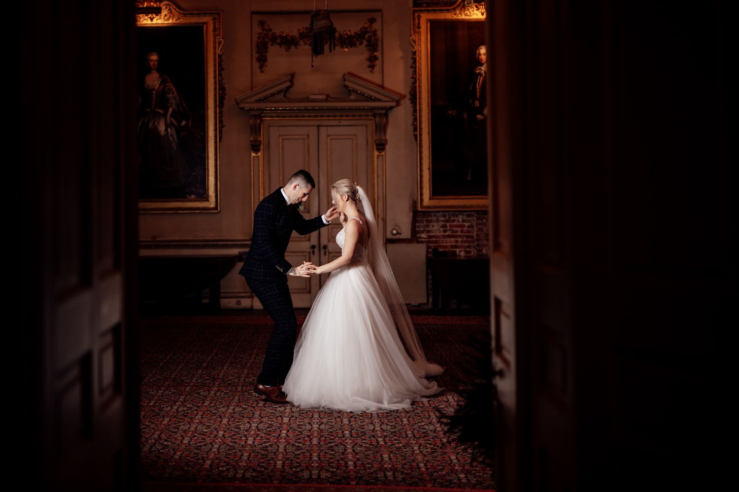 Atmospheric wedding venue shots showing elegant interior architecture and lighting.