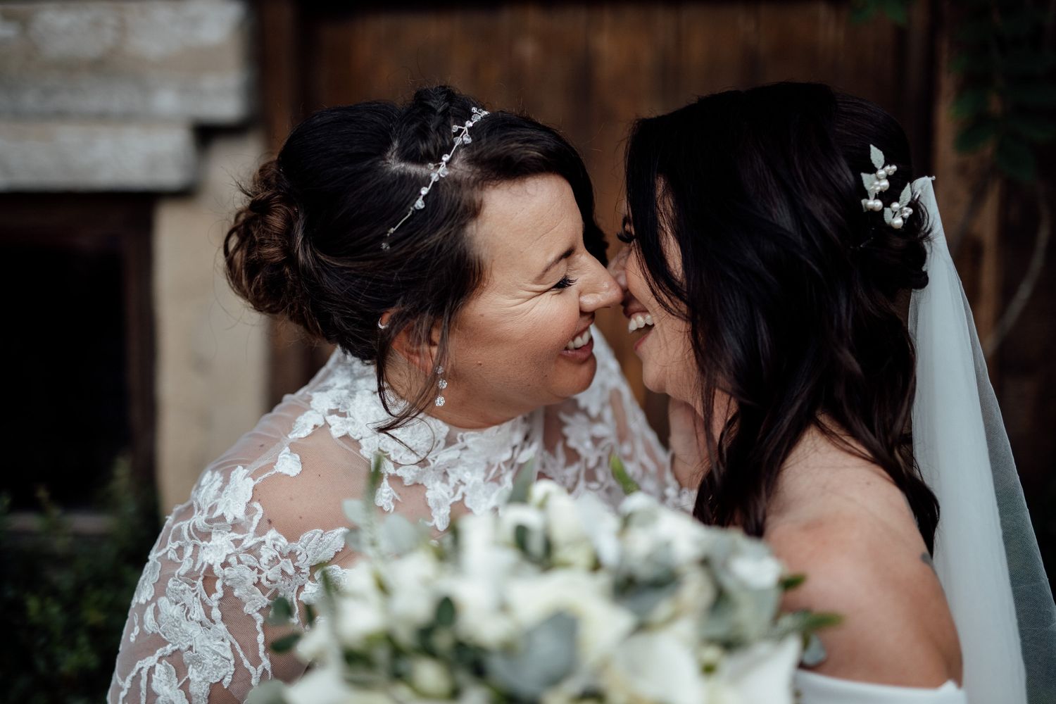 A romantic wedding kiss moment captured in a sequence of intimate photographs.